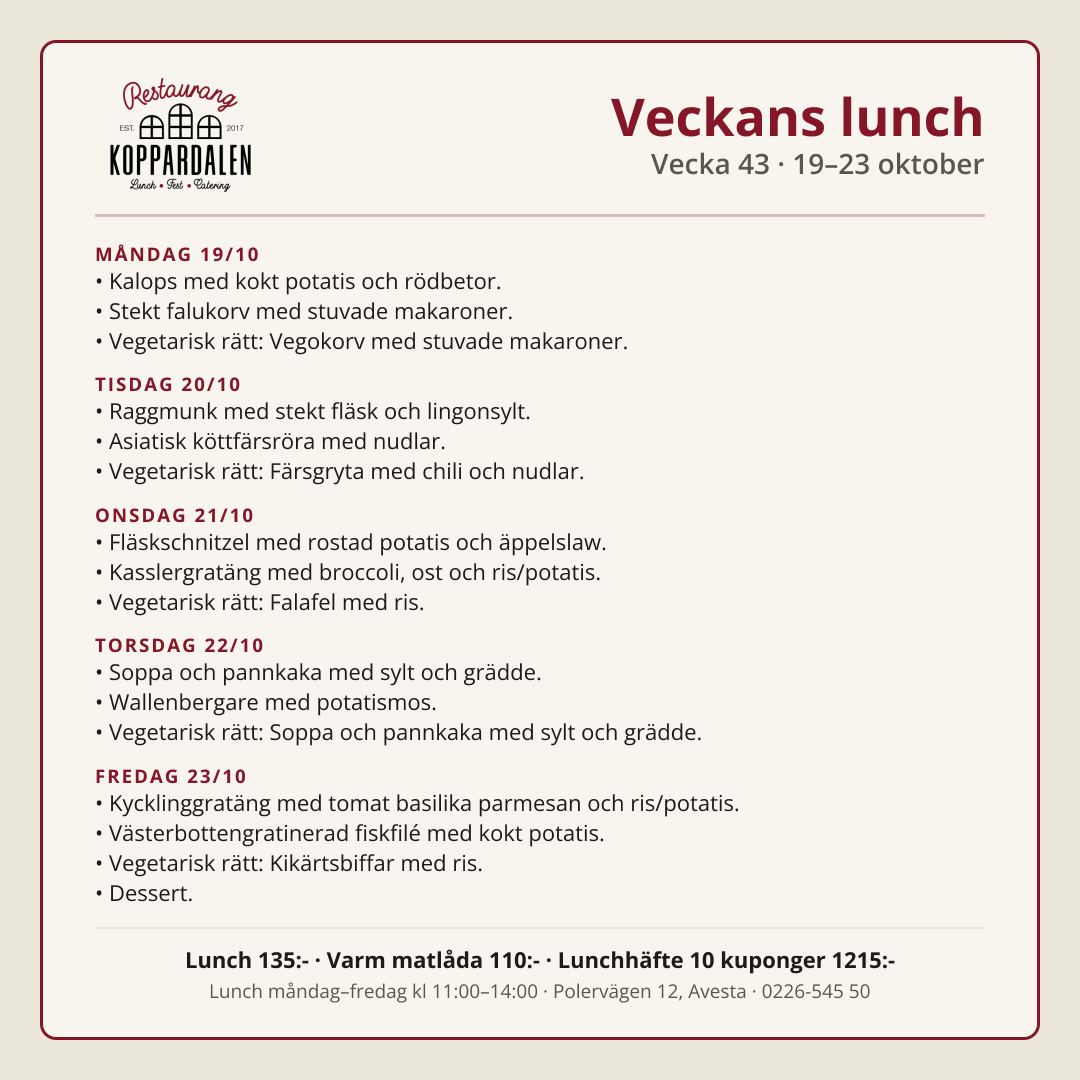 Lunchmeny vecka 43